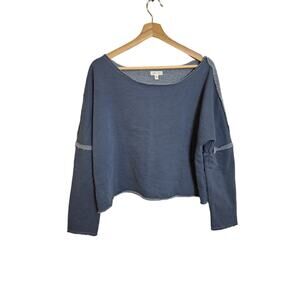 Silence & Noise Blue Cropped Oversized Sweater Cotton Blend Soft Sz S